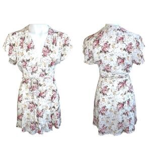 Reformation Mini Cream Pink Dress V Neck Floral Size 8